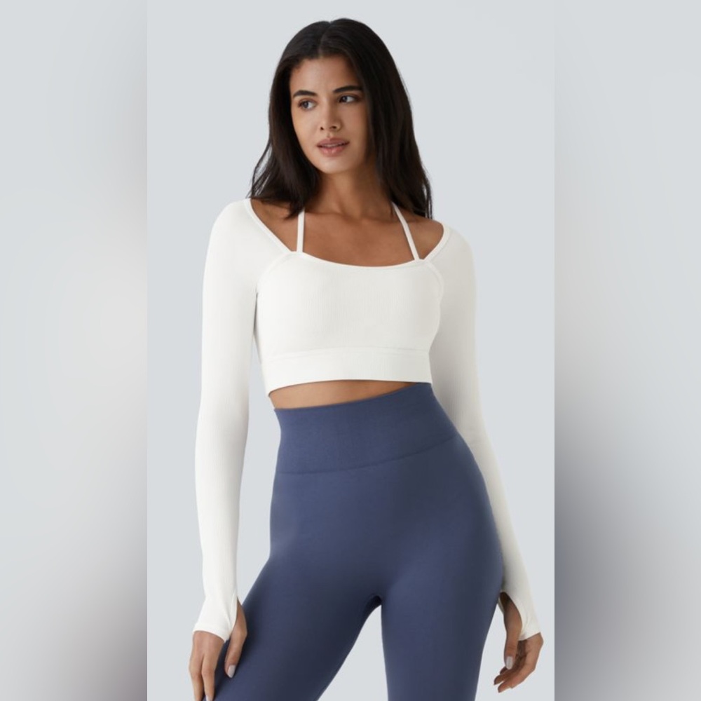 HALARA White Long Sleeve Cropped Top